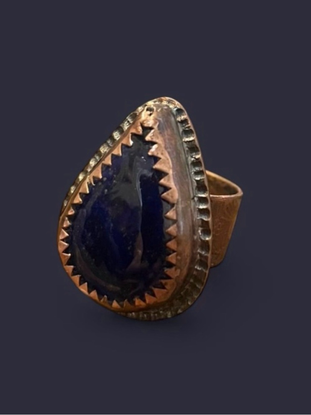 Lapis Lazuli Teardrop Ring — Copper — Size 7